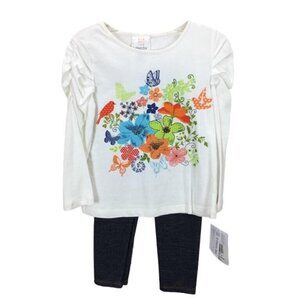 2T Toddler Girls Leggings Outfit Top Leggings White Long Sleeve Floral Blue Abso